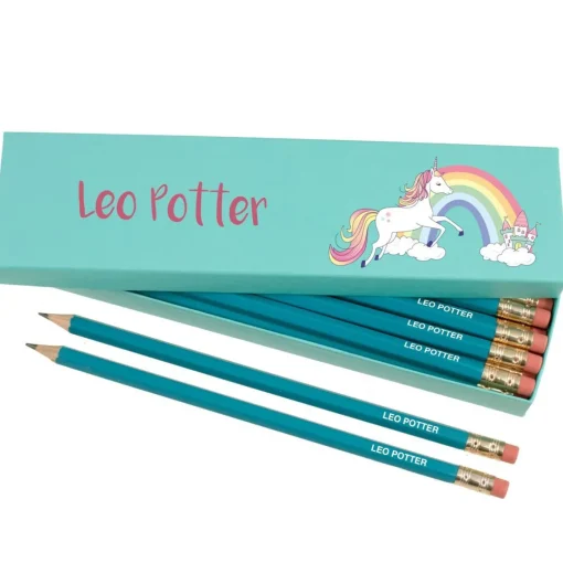 Box of 12 Named HB Pencils - Rainbow Unicorn